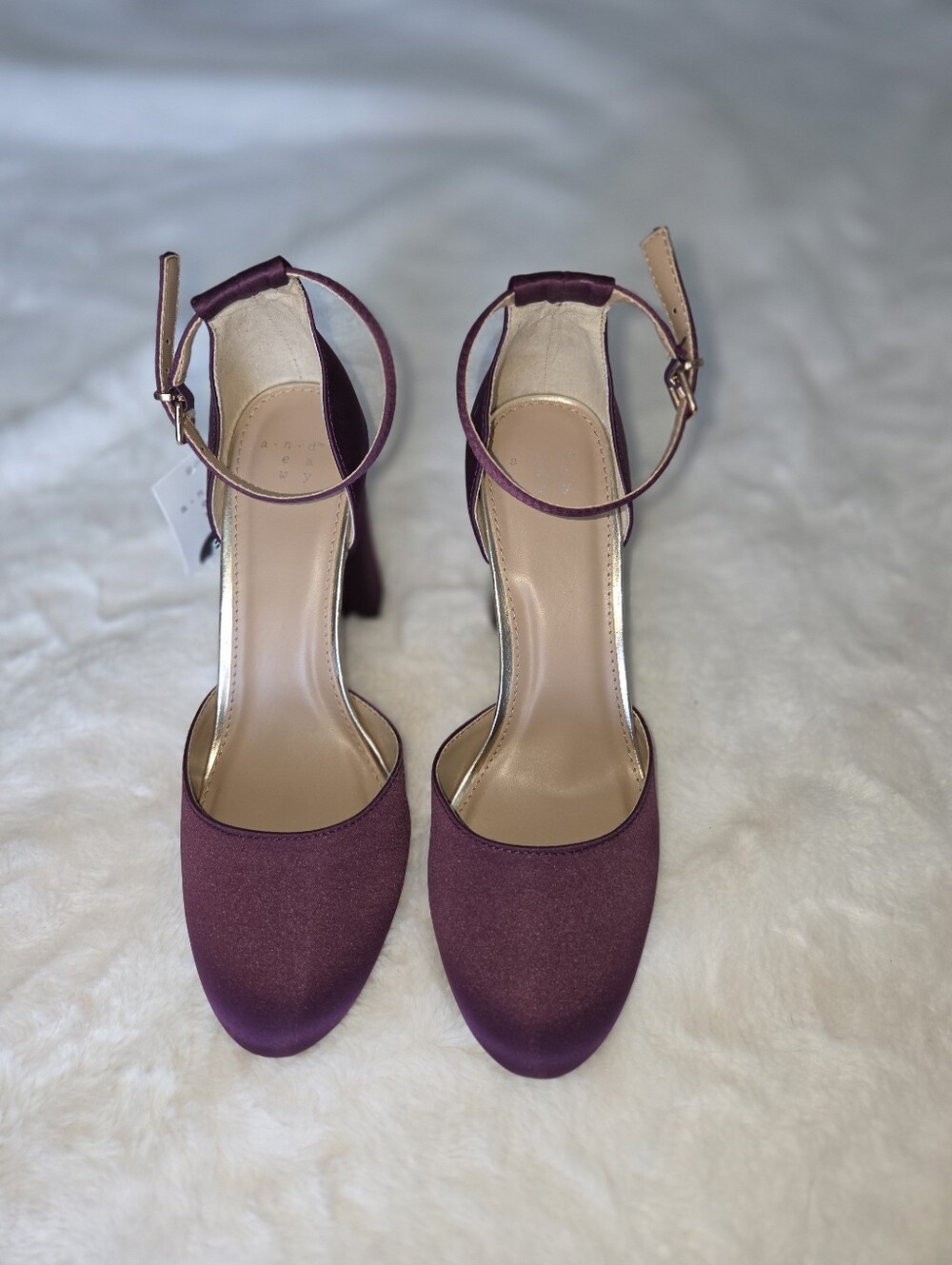 AND Satin Ankle-Strap Pumps in Plum